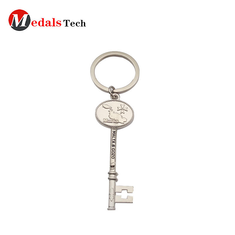 Shiny silver custom metal key shape keychain for promotion
