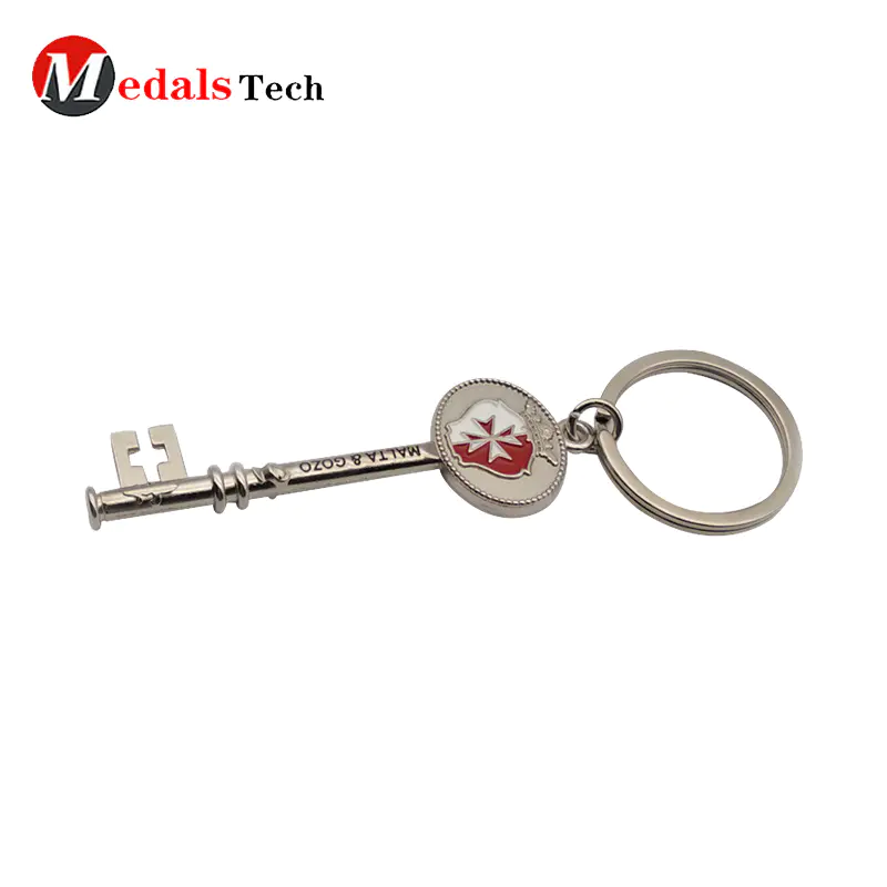Shiny silver custom metal key shape keychain for promotion