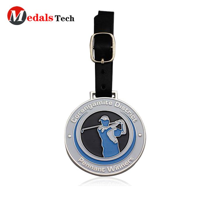 Promotional silver plated soft enamel embossed golf bag tag