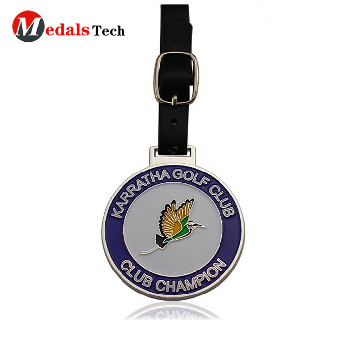 Promotional silver plated soft enamel embossed golf bag tag