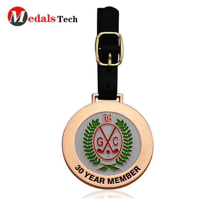 High quality silver plated zinc alloy golf bag tag with leather belt