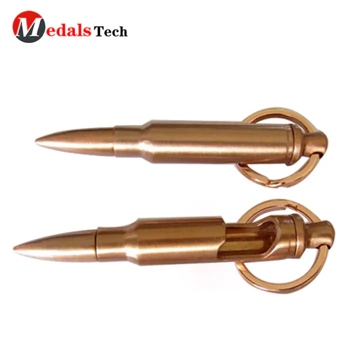 High quality metal antique gold plated bullet keychain