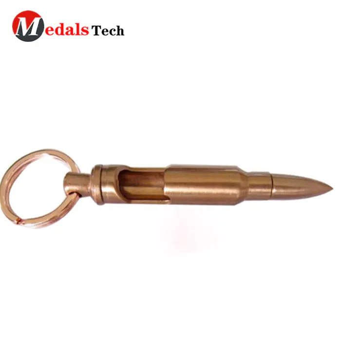 High quality metal antique gold plated bullet keychain