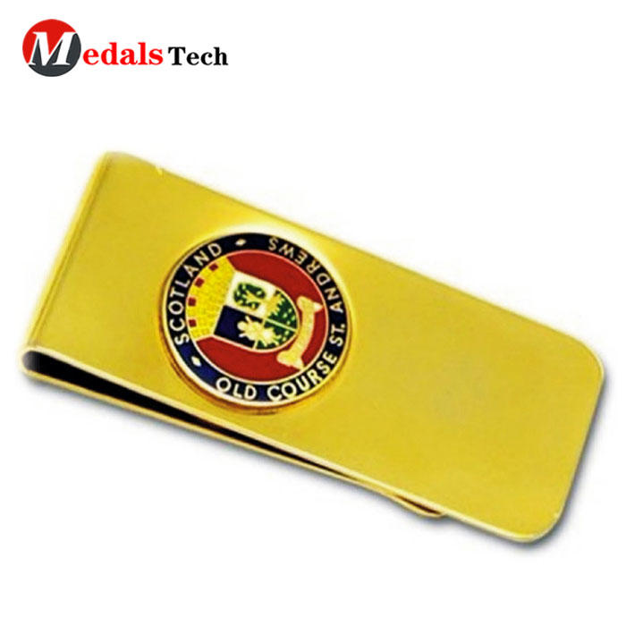 Factory price custom metal souvenir gold plating money clip