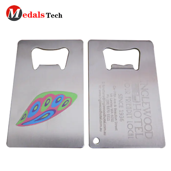 Low price custom card metal laser engraved silver plated bottle opener