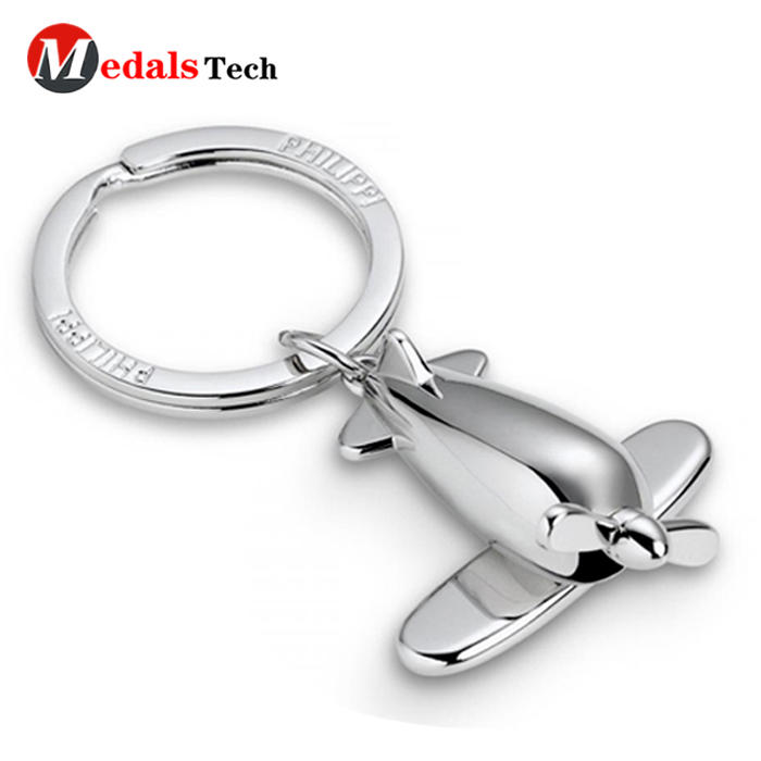Wholesale cute souvenir gifts airplane shape shinny silver keychain