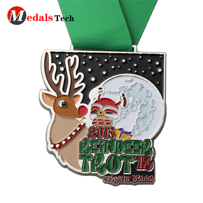 New fashion christmas style souvenir medal with sublimation ribbon