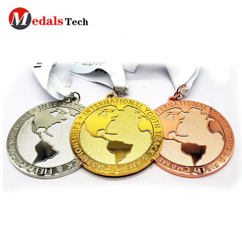 Custom Medals New Style Shinny Plating Earth Shape Embossed Logo Marathon Medal