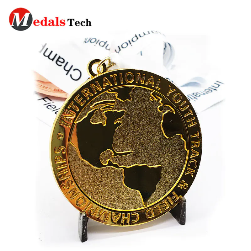 Custom Medals New Style Shinny Plating Earth Shape Embossed Logo Marathon Medal