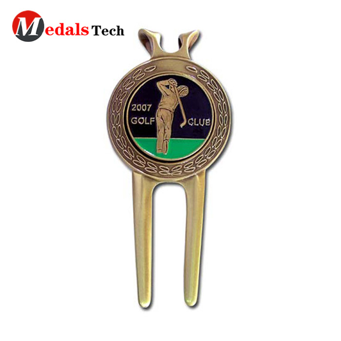 Golf Ball Divot Tool with Blank Antique Removable Magnet Ball Marker