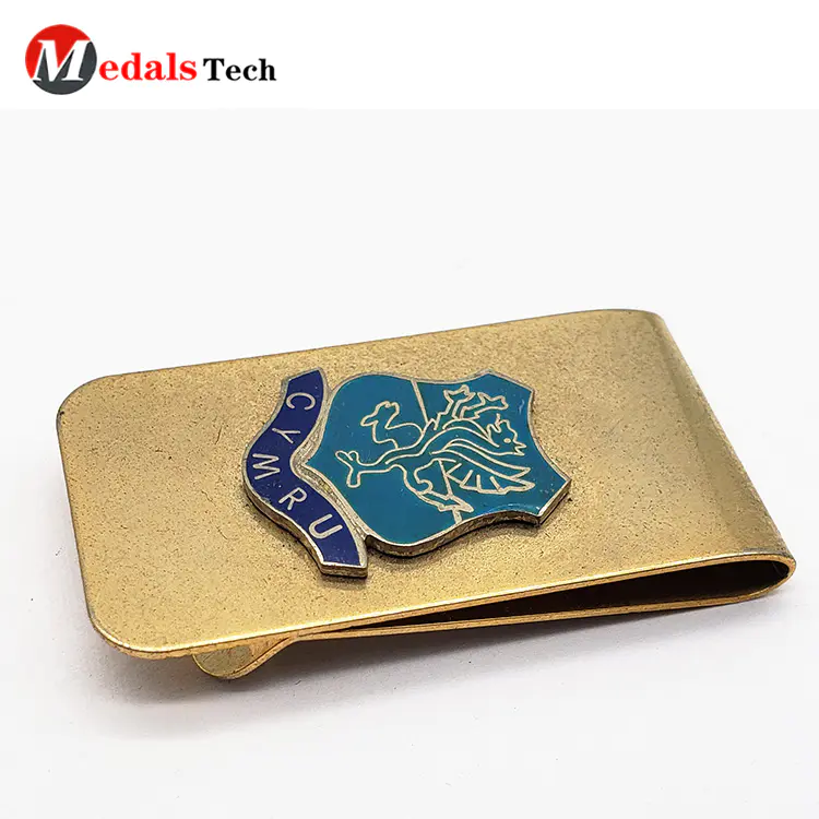 antique gold plating business gift  pocket money clip with emblem
