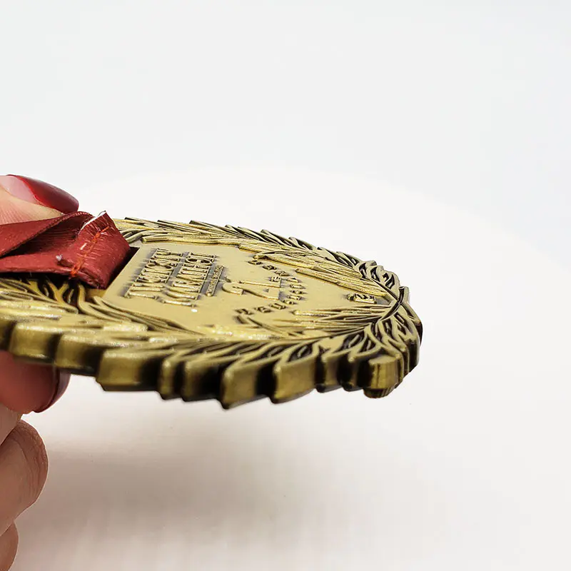 Antique gold custom running sport 3d logo medals with ribbon