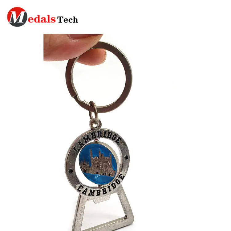 Custom Bottle Openers Mini Metal Keychain with Spinning Badge