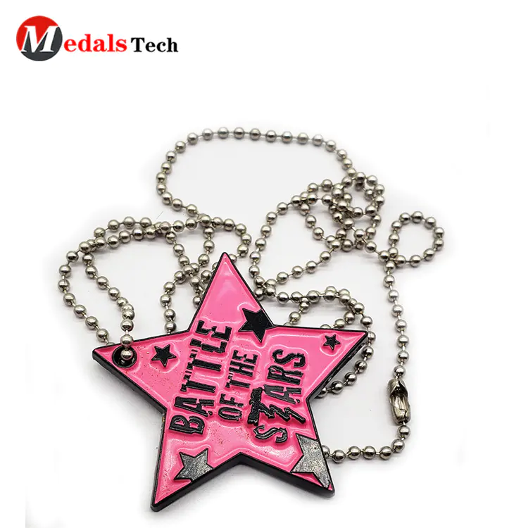 Black plated promotional star shape custom cute dog tag necklace for kids