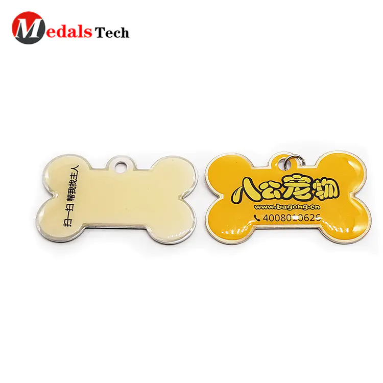 Cheap beautiful bone shape rescue metal dog tag with epoxy cover