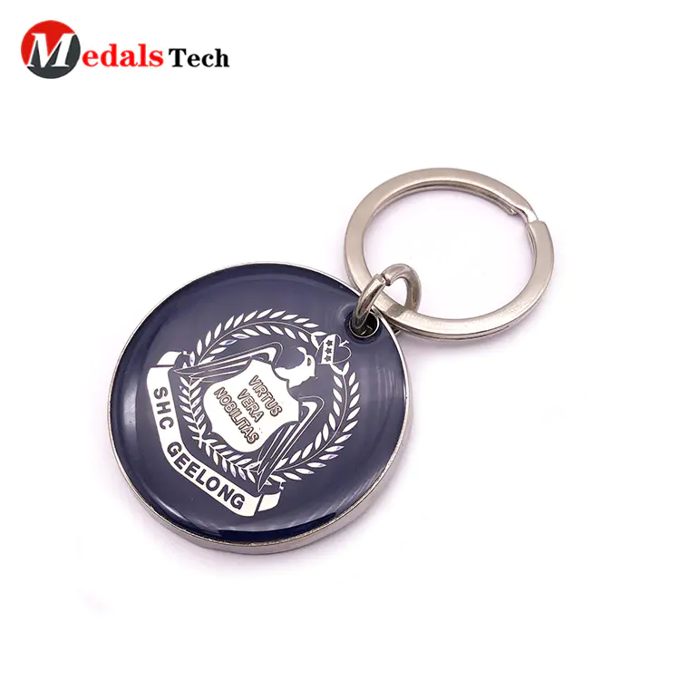 Custom Logo Keychains Silver Plating with Epoxy Cover