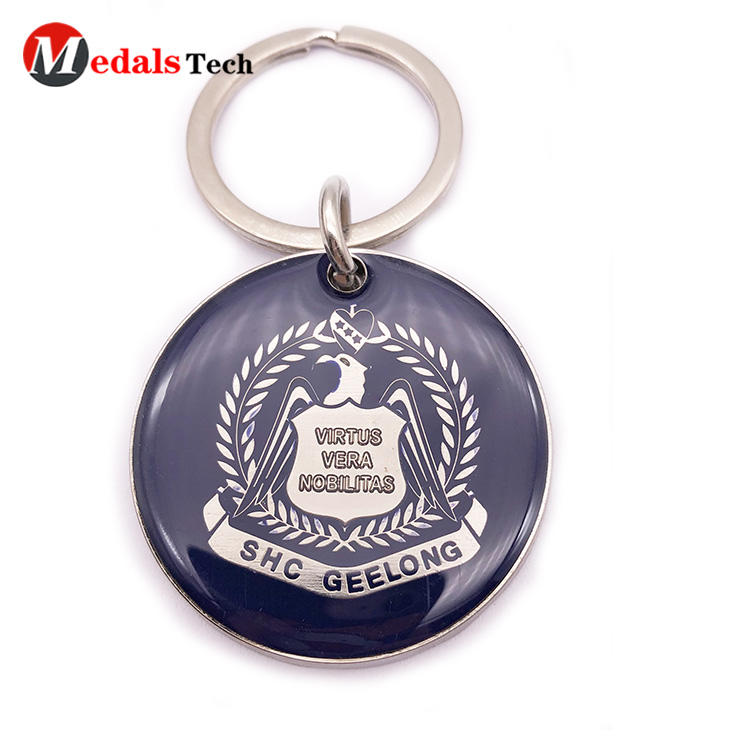 Custom Logo Keychains Silver Plating with Epoxy Cover
