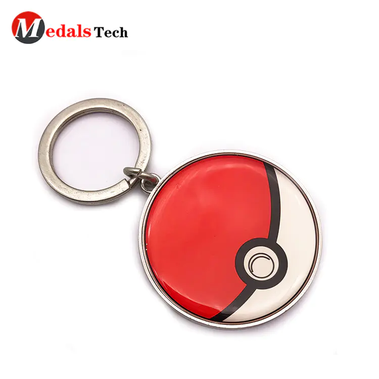 Factory price custom engraved round shape keychain with epoxy sticker