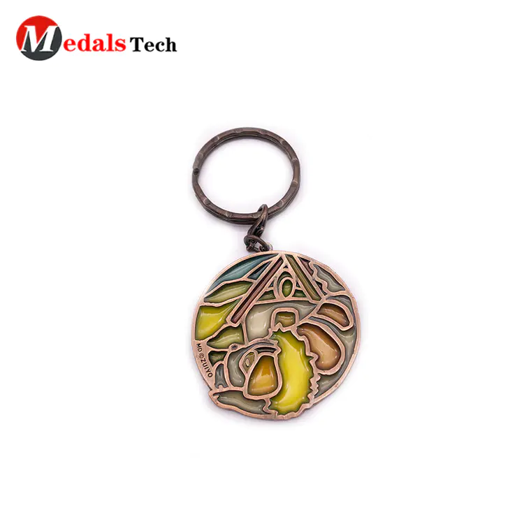 Creative new design antique craft metal keychain with transparent enamel keychain