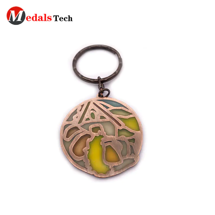 Creative new design antique craft metal keychain with transparent enamel keychain