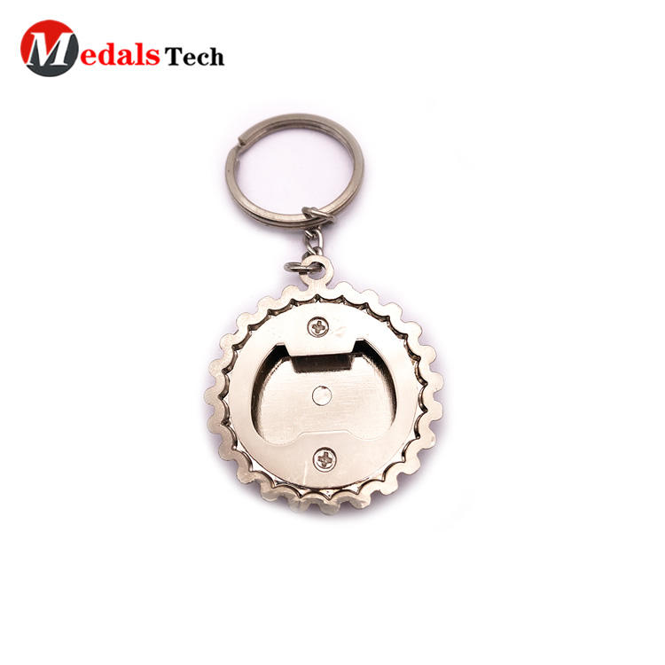 Factory price zinc alloy cap bottle opener keychain with printing logo