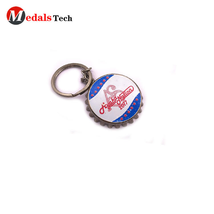 Factory price zinc alloy cap bottle opener keychain with printing logo