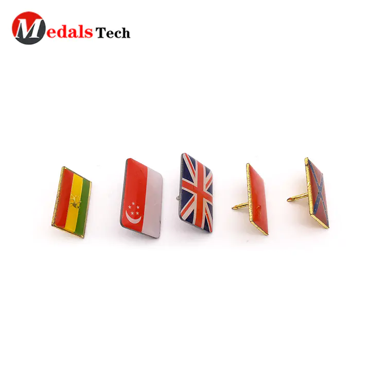 High quality custom national flag lapel pin with epoxy sticker