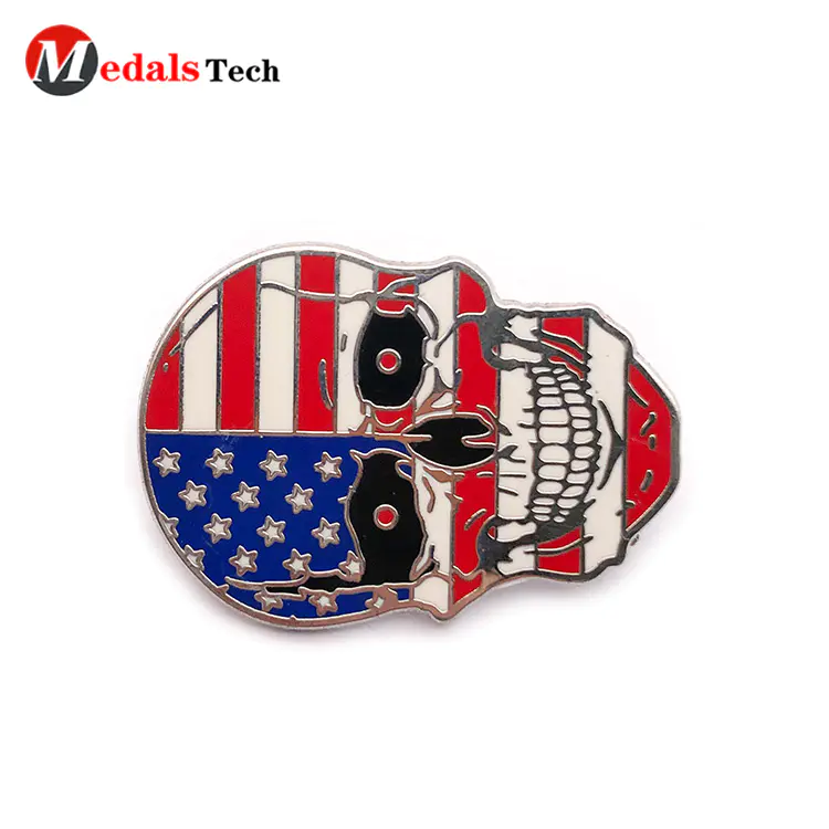 Creative USA flag silver plating skull shape souvenir lapel pin