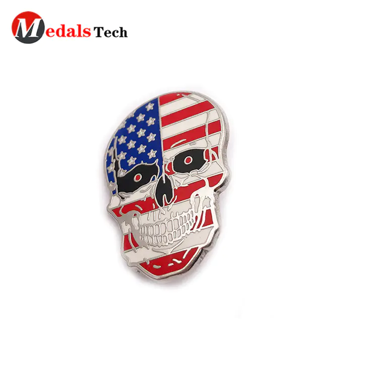 Creative USA flag silver plating skull shape souvenir lapel pin
