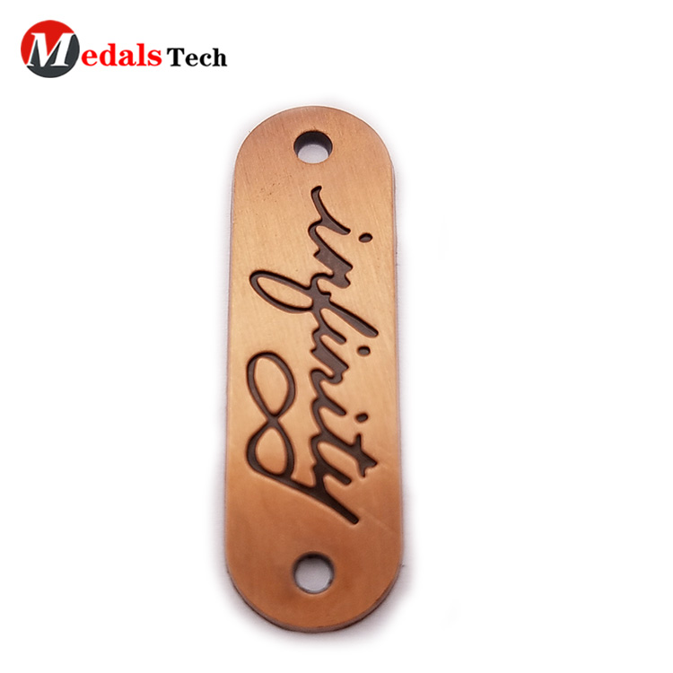 Custom cheap antique copper thin engraved logo clothing metal label
