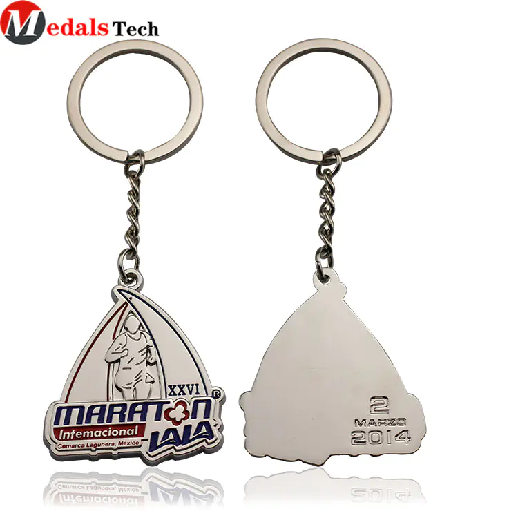 Customized logo silver plating marathon souvenir metal keychain