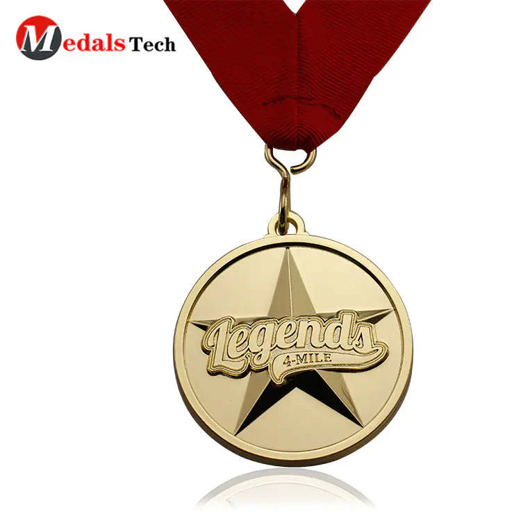 Custom metal medal round shape gold star medal with ribbon
