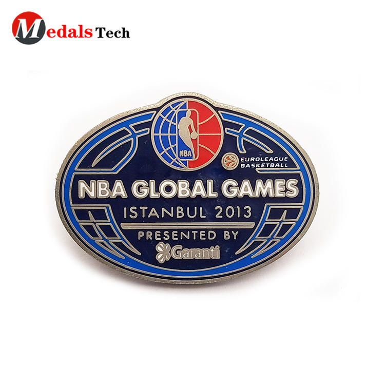 Popular cool lapel pins NBA games silver metal souvenir