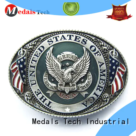 Medals Tech embossed gold buckle belt factory price for man