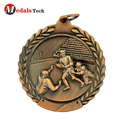 Customized gold silver copper metal medal medallions with ribbon