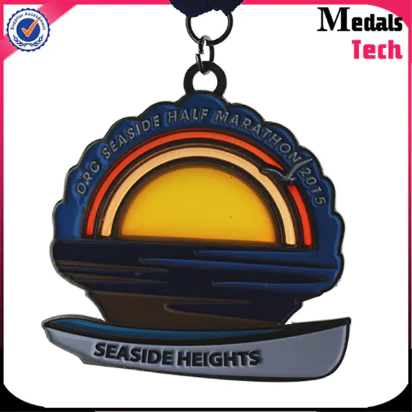 Good quality cheap price round shape zinc alloy Glass paint custom sunset shape medal wholesale