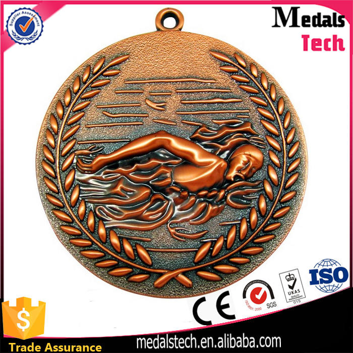 Beautiful design enamel metal summer swimming champions medals with lanyards